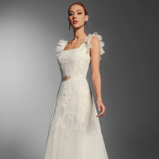 PETALS EMBROIDERY MAXI DRESS
