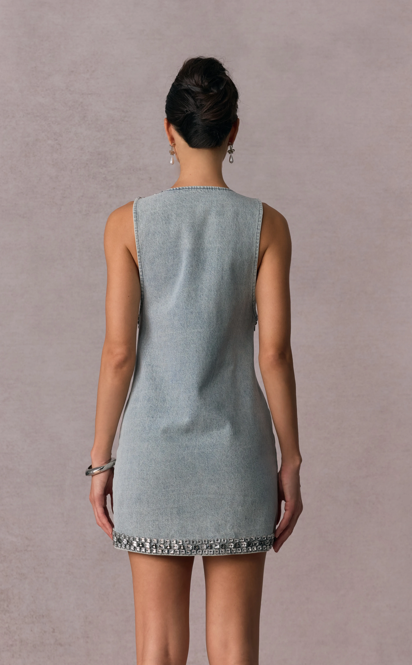 SHIRLEY CRYSTAL EMBELLISHED DENIM MINI DRESS