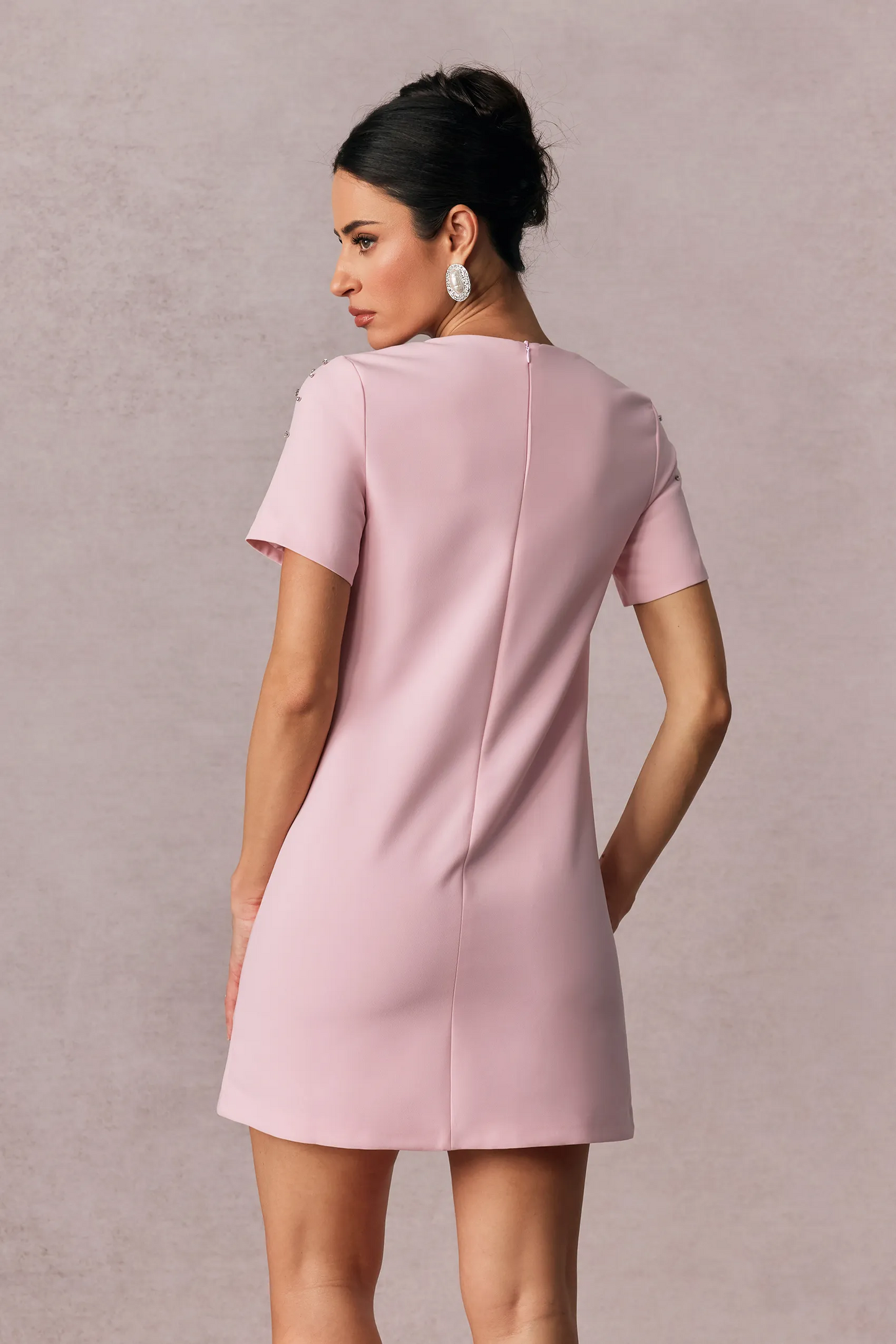 REGINA CRYSTAL EMBELLISHED SHORT SLEEVE MINI DRESS