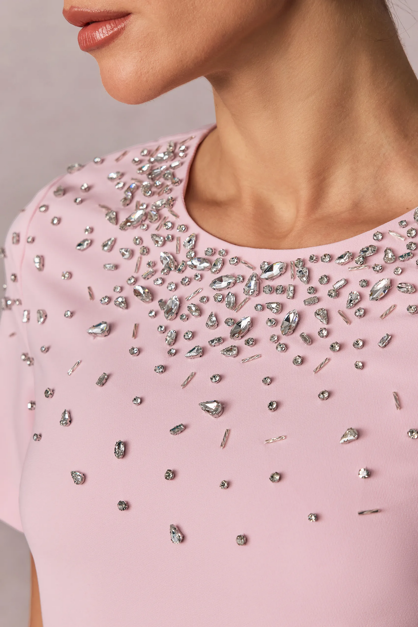 REGINA CRYSTAL EMBELLISHED SHORT SLEEVE MINI DRESS