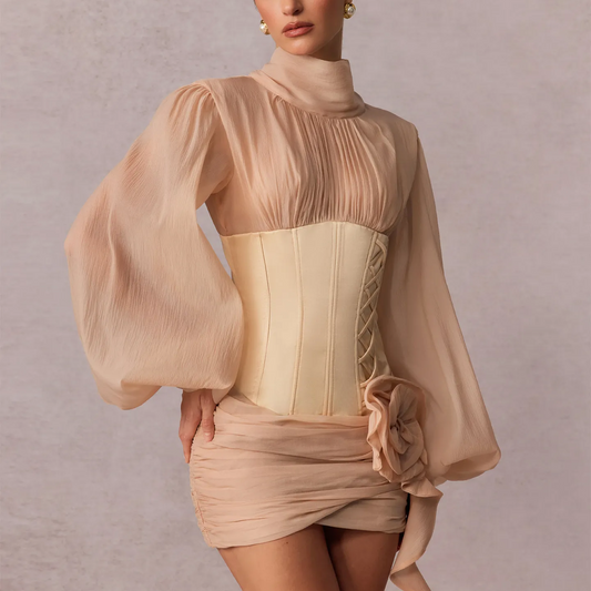 ISABEL FLORAL APPLIQUE CORSET MINI DRESS