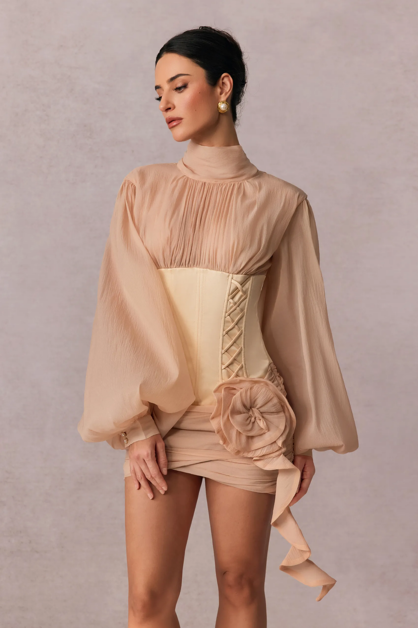 ISABEL FLORAL APPLIQUE CORSET MINI DRESS