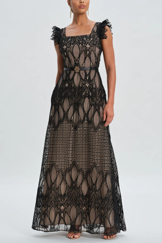 PETALS EMBROIDERY MAXI DRESS