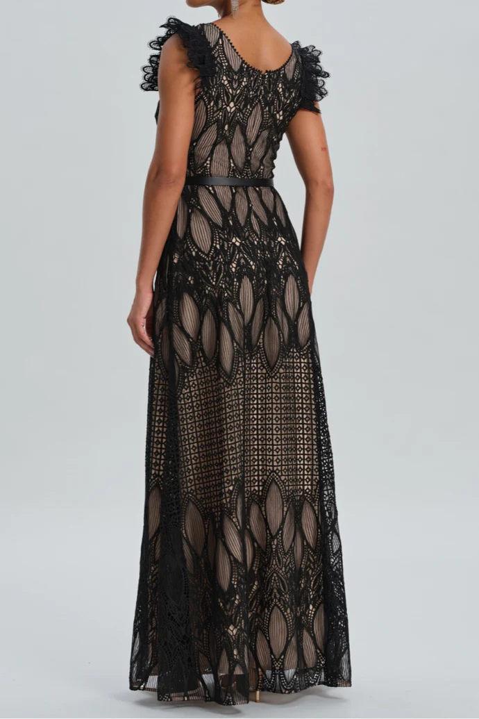 PETALS EMBROIDERY MAXI DRESS