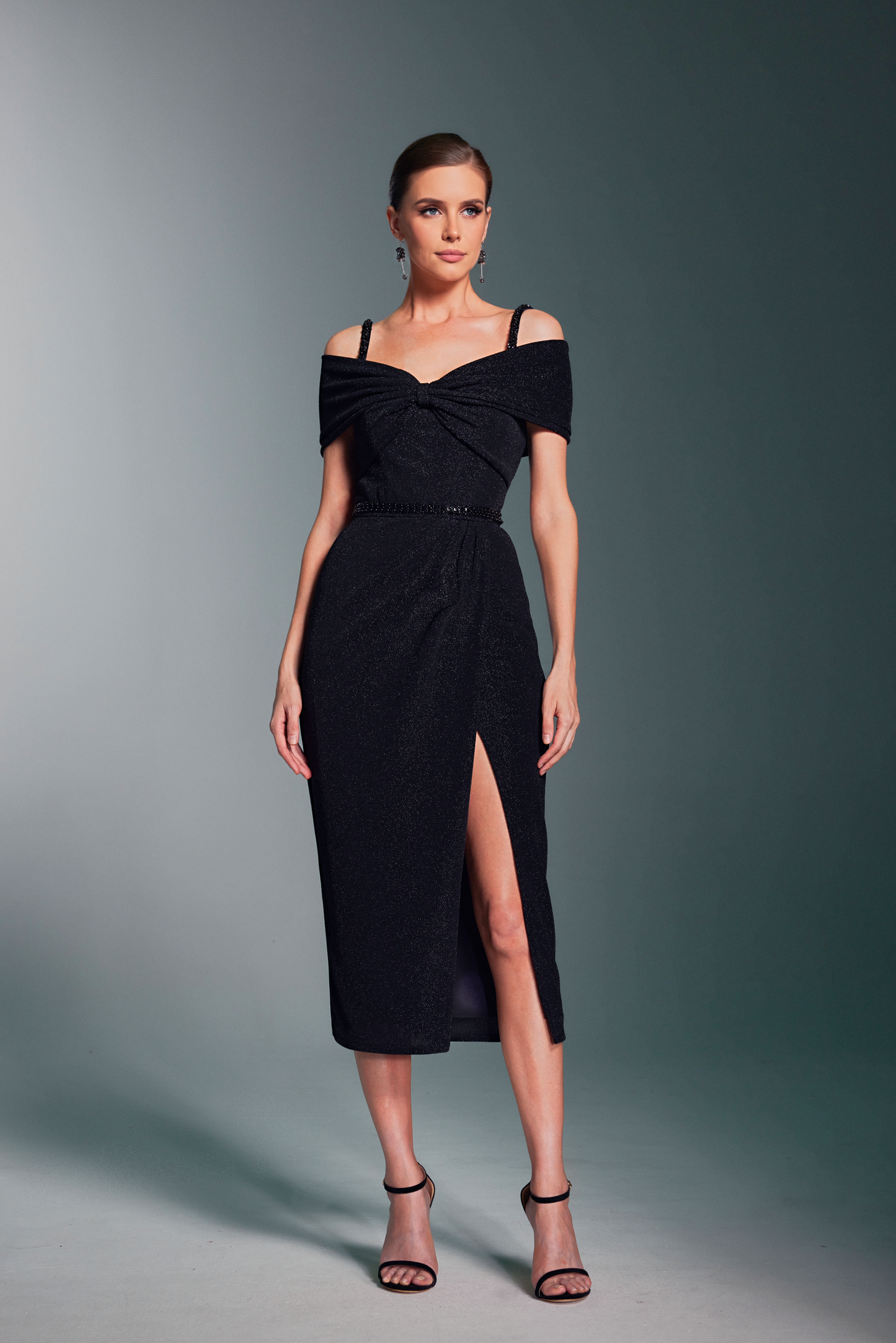 OFF-SHOULDER MIDI DRESS