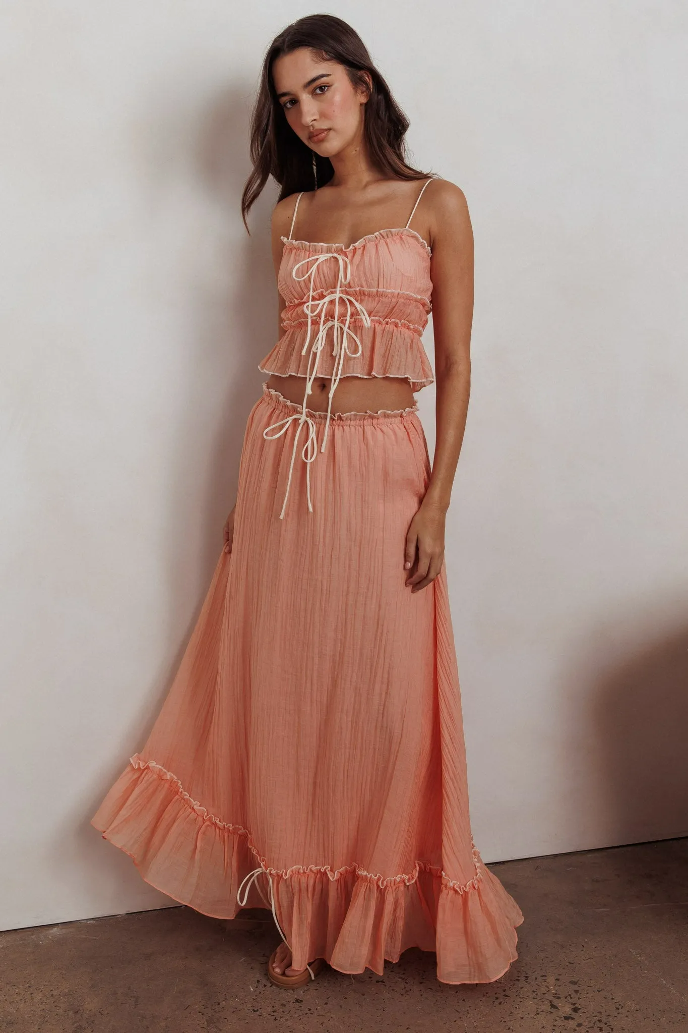 CYNTHIA BOW DETAIL RUCHED SKIRT SET