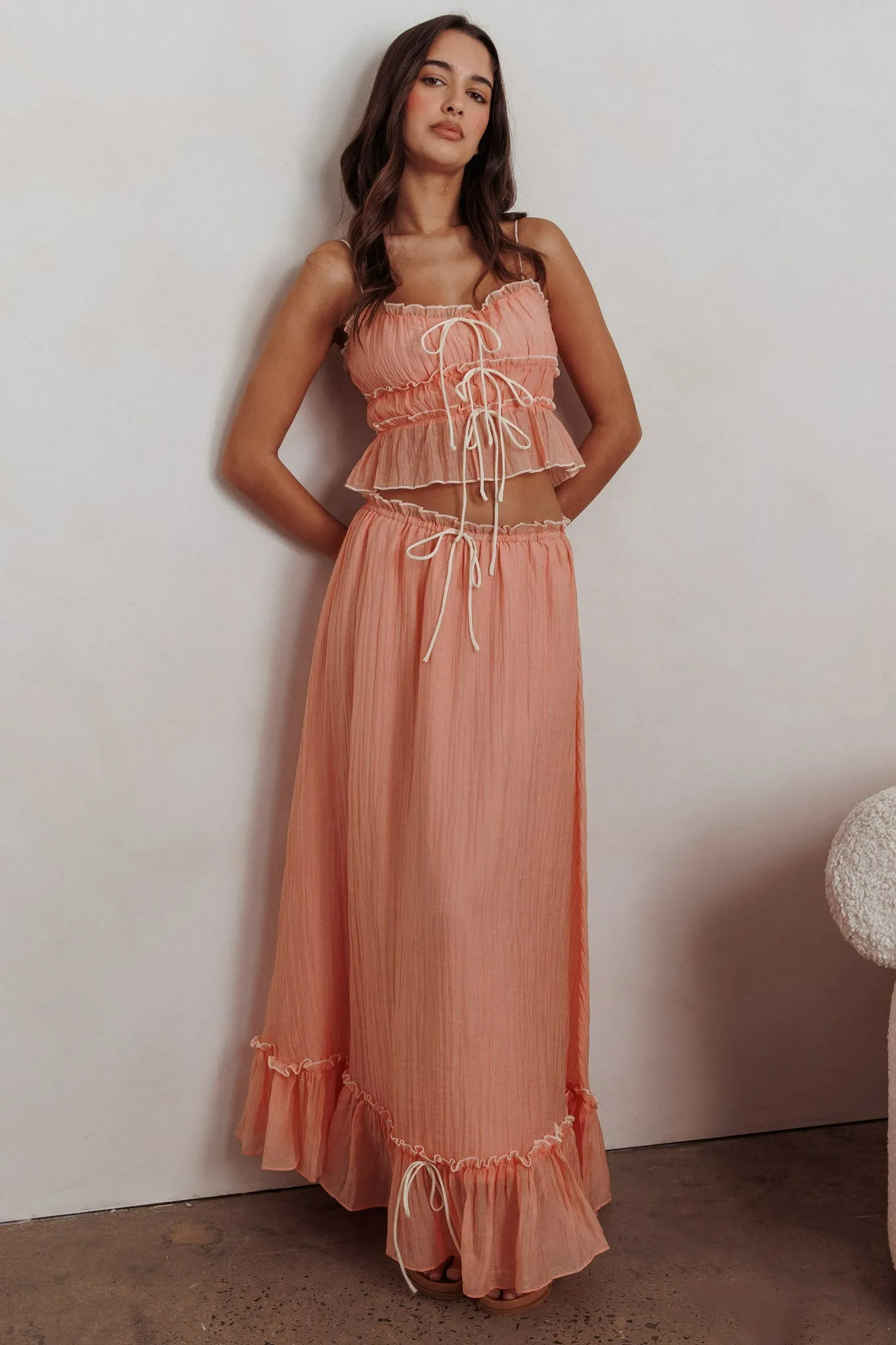 CYNTHIA BOW DETAIL RUCHED SKIRT SET