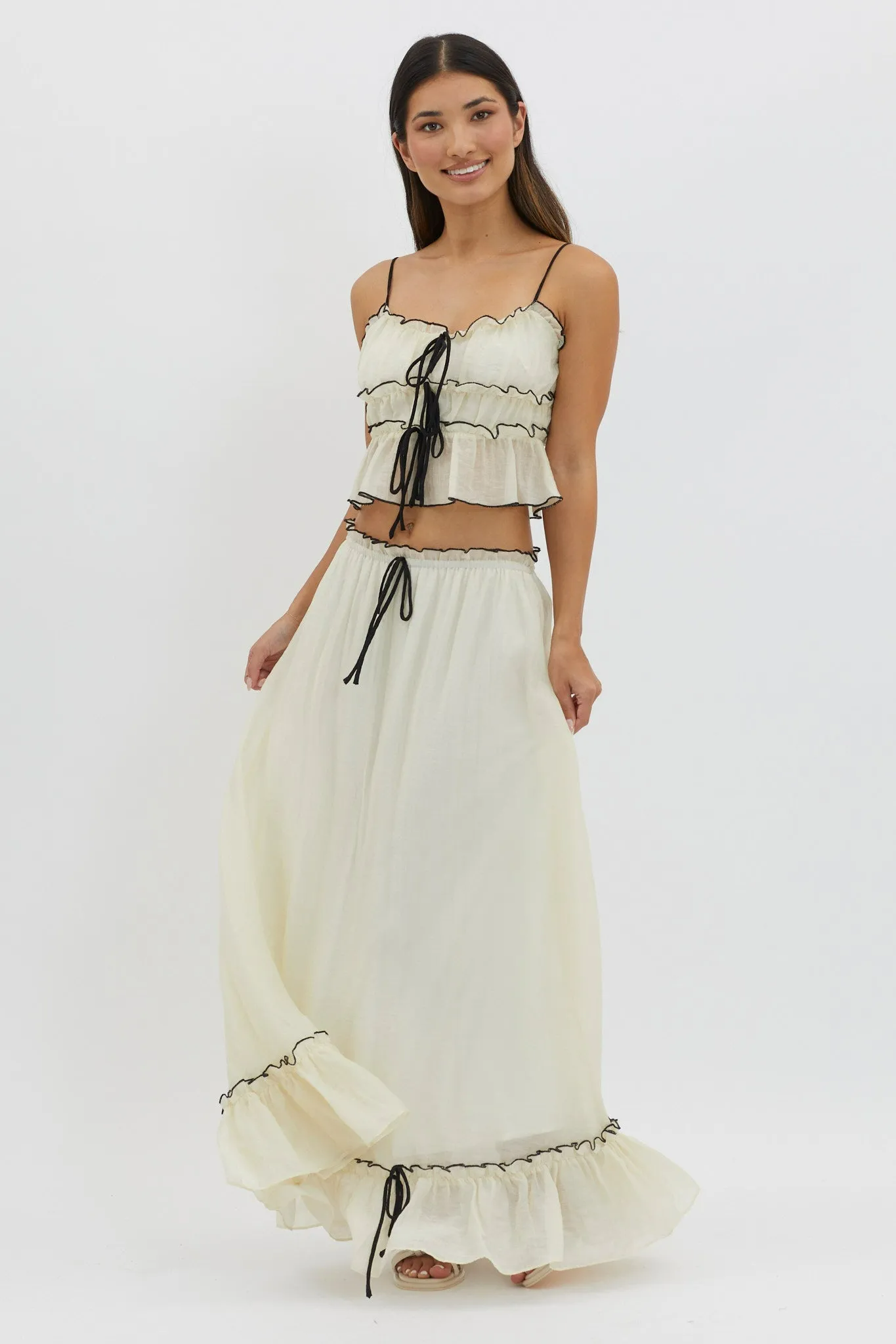 CYNTHIA BOW DETAIL RUCHED SKIRT SET