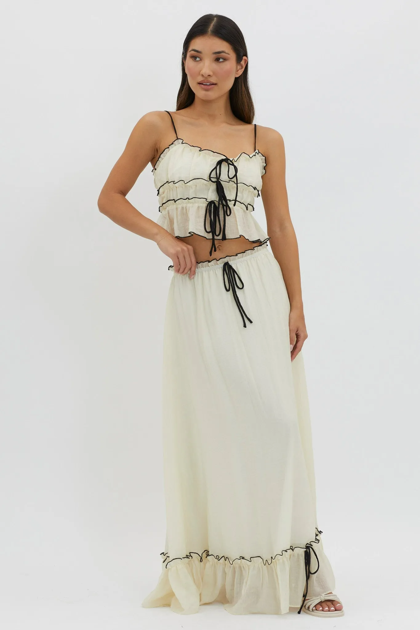 CYNTHIA BOW DETAIL RUCHED SKIRT SET