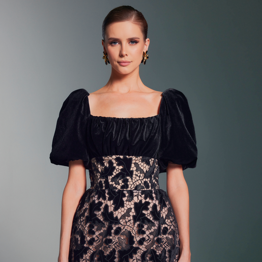 VELVET GUIPURE MINI DRESS