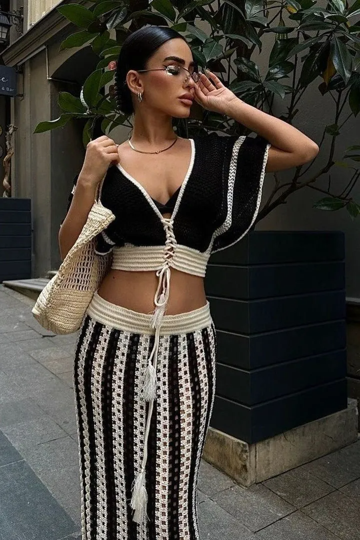 SIBYL HOLLOW OUT STRIPE KNIT SET